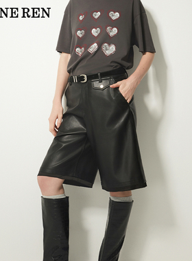 【现货】REINEREN任茜设计师款2026春季黑色环保PU皮裤A型五分裤