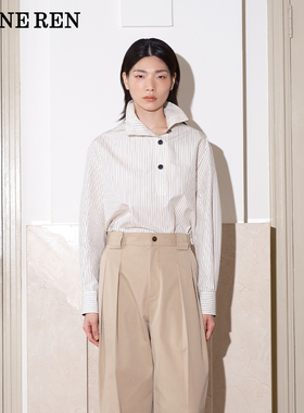 REINEREN任茜 2025夏季设计感休闲简约细条纹宽松棉质长袖衬衫
