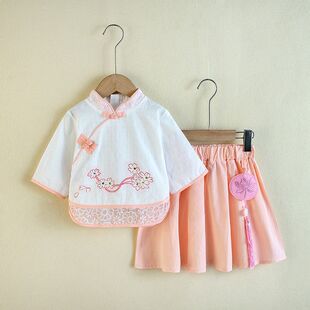 女童两件套国风分体连衣裙夏季唐装裙子古风汉服套装儿童旗袍裙
