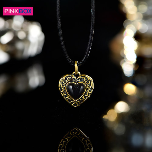 PINKBOX/娉饰珠宝黑金吊坠魔力桃心电黑黄金5D硬金黑玛瑙挂坠轻奢
