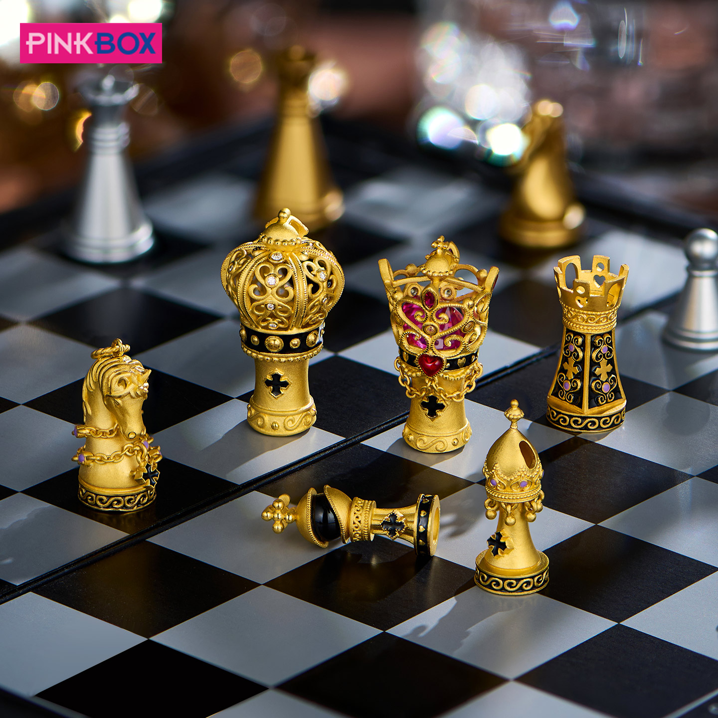PINKBOX/娉饰珠宝黄金吊坠足金挂坠黑玛瑙棋思妙想系列轻奢