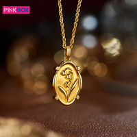 PINKBOX/足金5D鉆石四葉草吊墜鈴蘭之約雙面隨意反轉(zhuǎn)黃金生日禮物