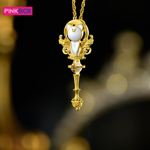 PINKBOX/娉饰珠宝原创设计白猫足金吊坠镶珍珠轻奢黄金挂坠女