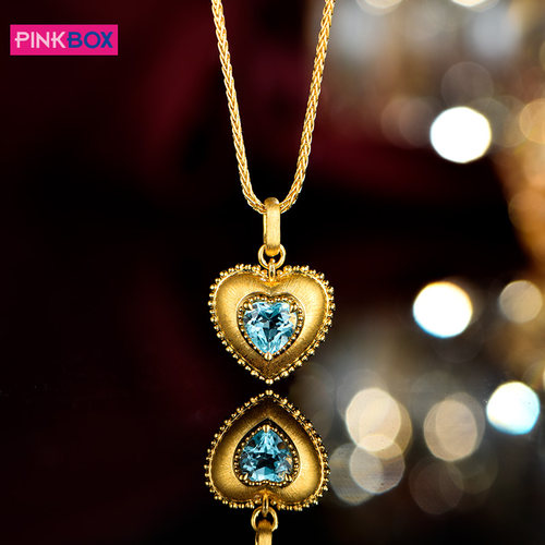 PINKBOX/娉饰珠宝黄金吊坠心形爱心光晕镶嵌托帕石海洋之心挂坠