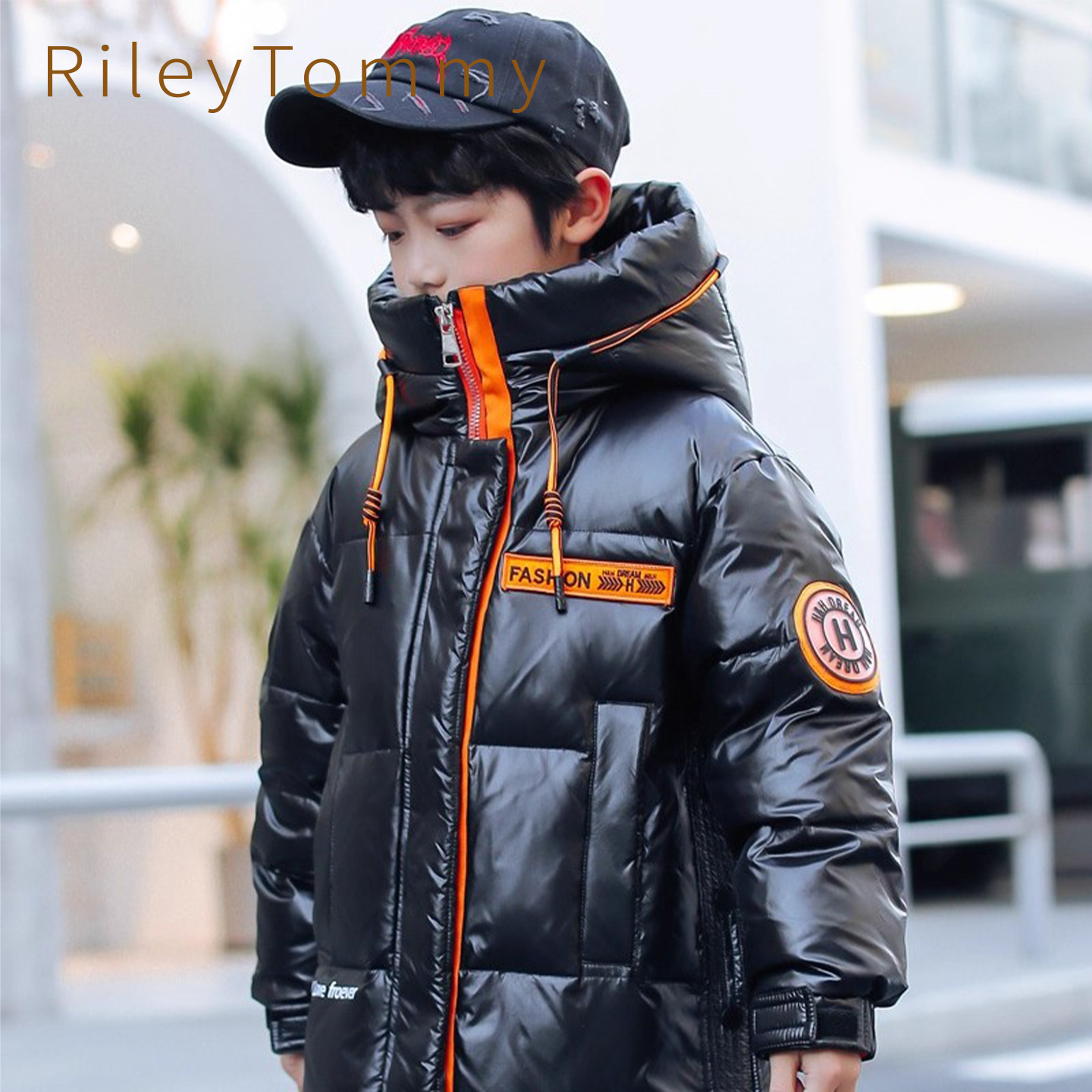 英国Riley Tommy儿童连帽羽绒服中长款免洗男女童冬季保暖羽绒服