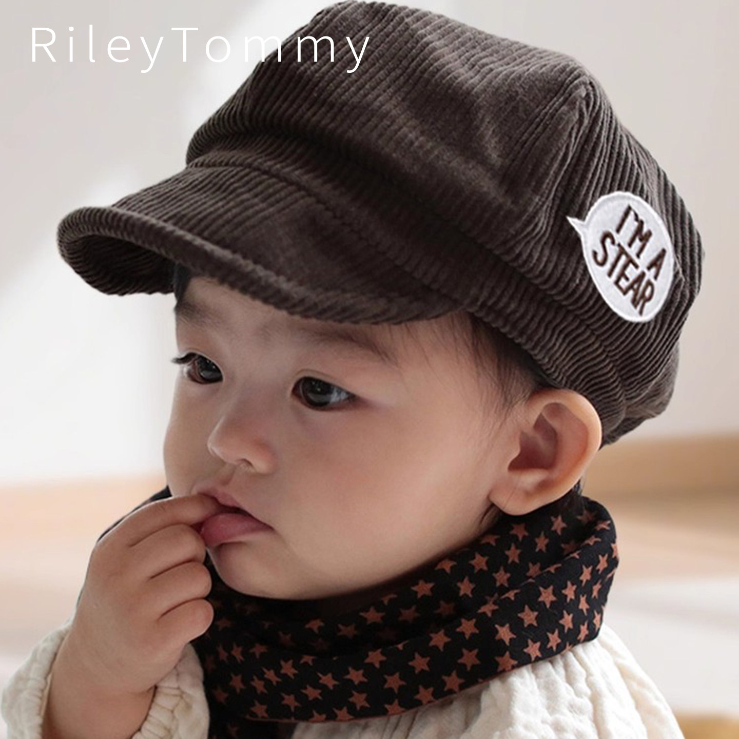 英国Riley Tommy儿童灯芯绒八角贝雷帽冬季男女童保暖时尚八角帽