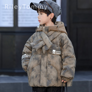 英国Riley Tommy儿童羽绒服短款男童扎染白鸭绒加厚冬季童装外套