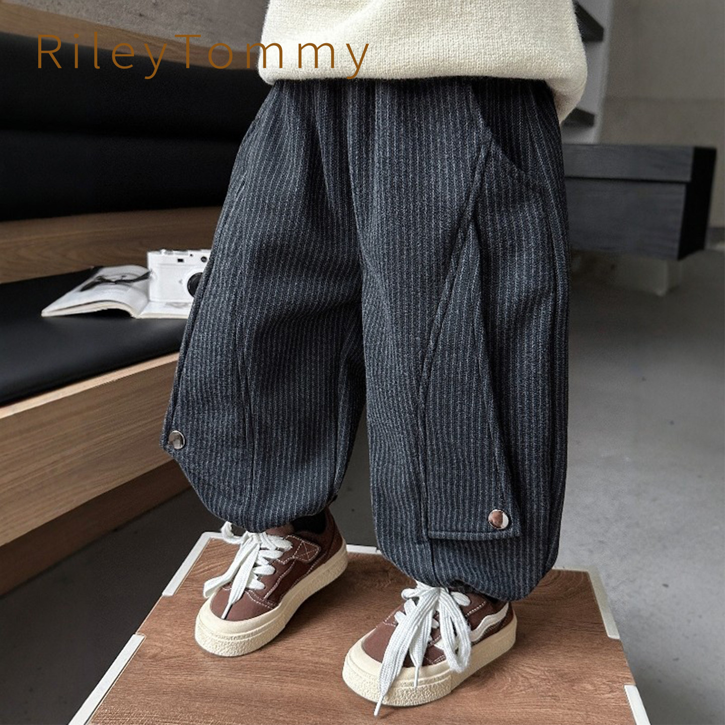 英国RileyTommy男童秋冬装新款儿童一体绒卫裤宝宝加绒加厚运动裤