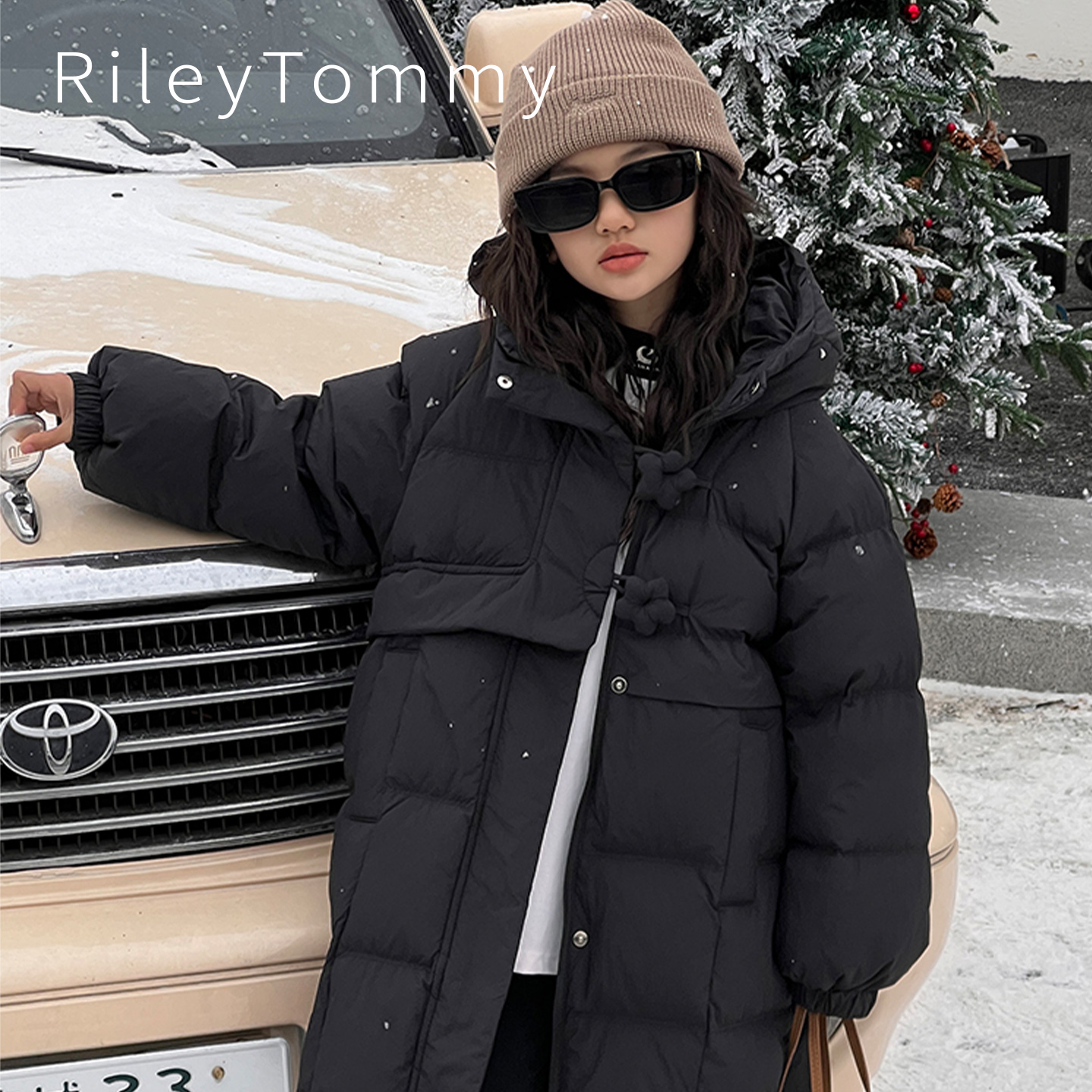 英国Riley Tommy儿童羽绒服三防中长款加厚女宝冬季保暖洋气外套