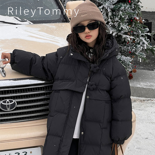 英国Riley Tommy儿童羽绒服三防中长款加厚女宝冬季保暖洋气外套