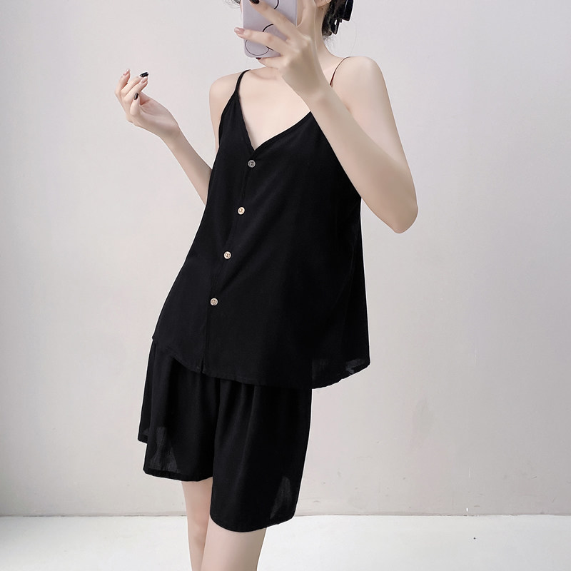 棉绸吊带短裤睡衣夏季薄款人造棉女士套装无袖家居服绵绸韩版