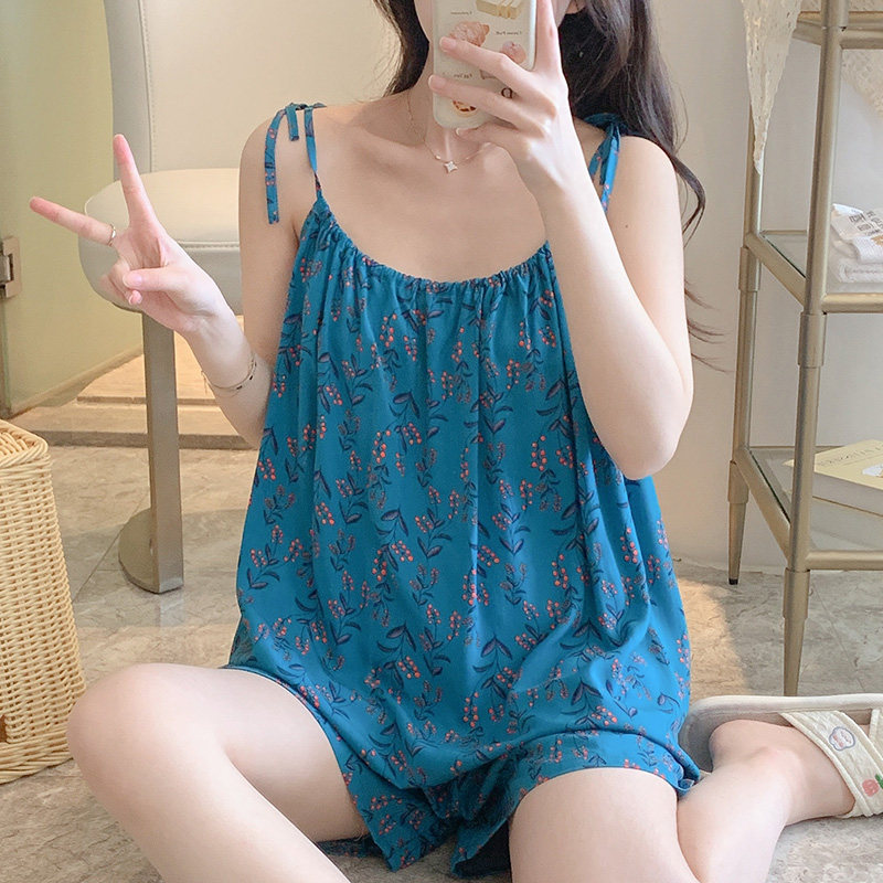 绵绸睡衣女款夏季吊带两件套装夏天薄款棉绸无袖性感家居服短裤