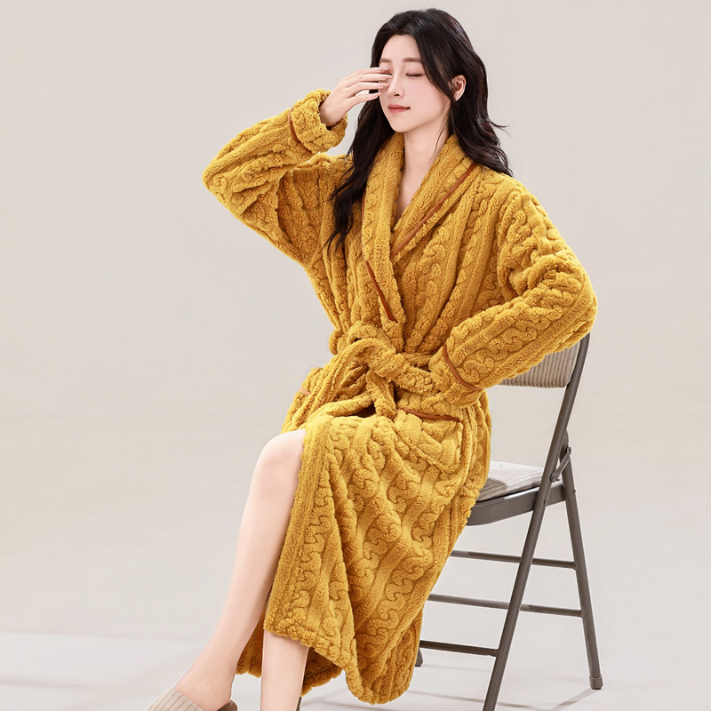 2025年新款睡袍女秋冬季加绒加厚长款珊瑚绒睡衣法兰绒浴袍