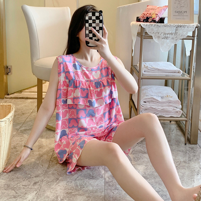 防凸绵绸睡衣夏季大码空调服套装