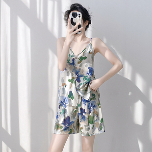 新 吊带短裤 夏季 睡衣女棉绸宽松薄款 可外穿休闲简约家居服绵绸开衫