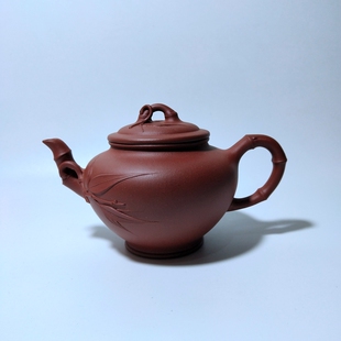 260cc笑樱竹节壶纯手工贴竹叶原矿清水泥 宜兴紫砂壶研高葛岳纯款