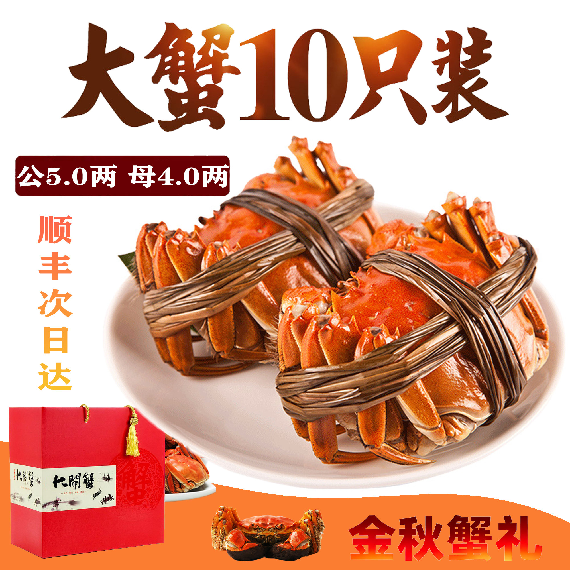 洪湖清水大闸蟹鲜活公5.0母4.0礼盒装 顺丰包邮 高端礼品