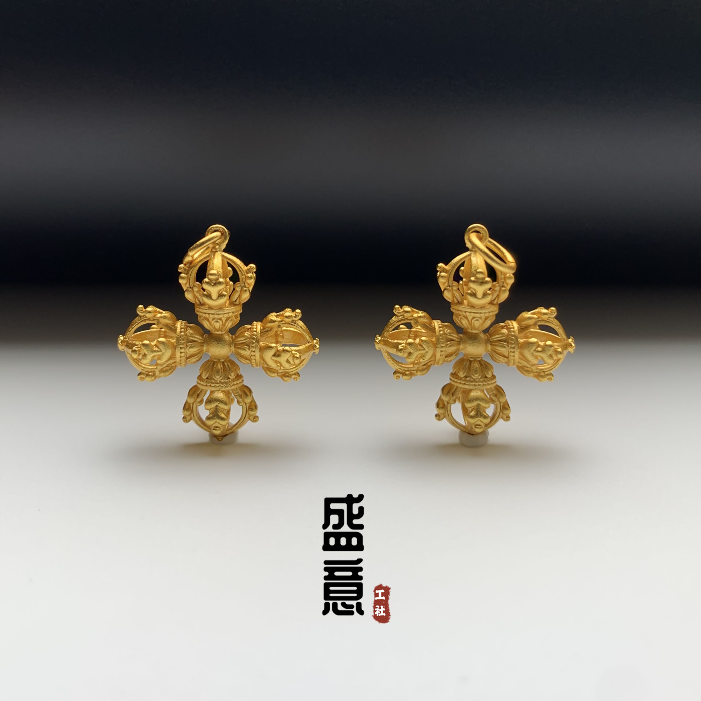 古法24K工艺黄金色文玩十字金刚杵降魔杵吊坠项链佛珠手串配饰