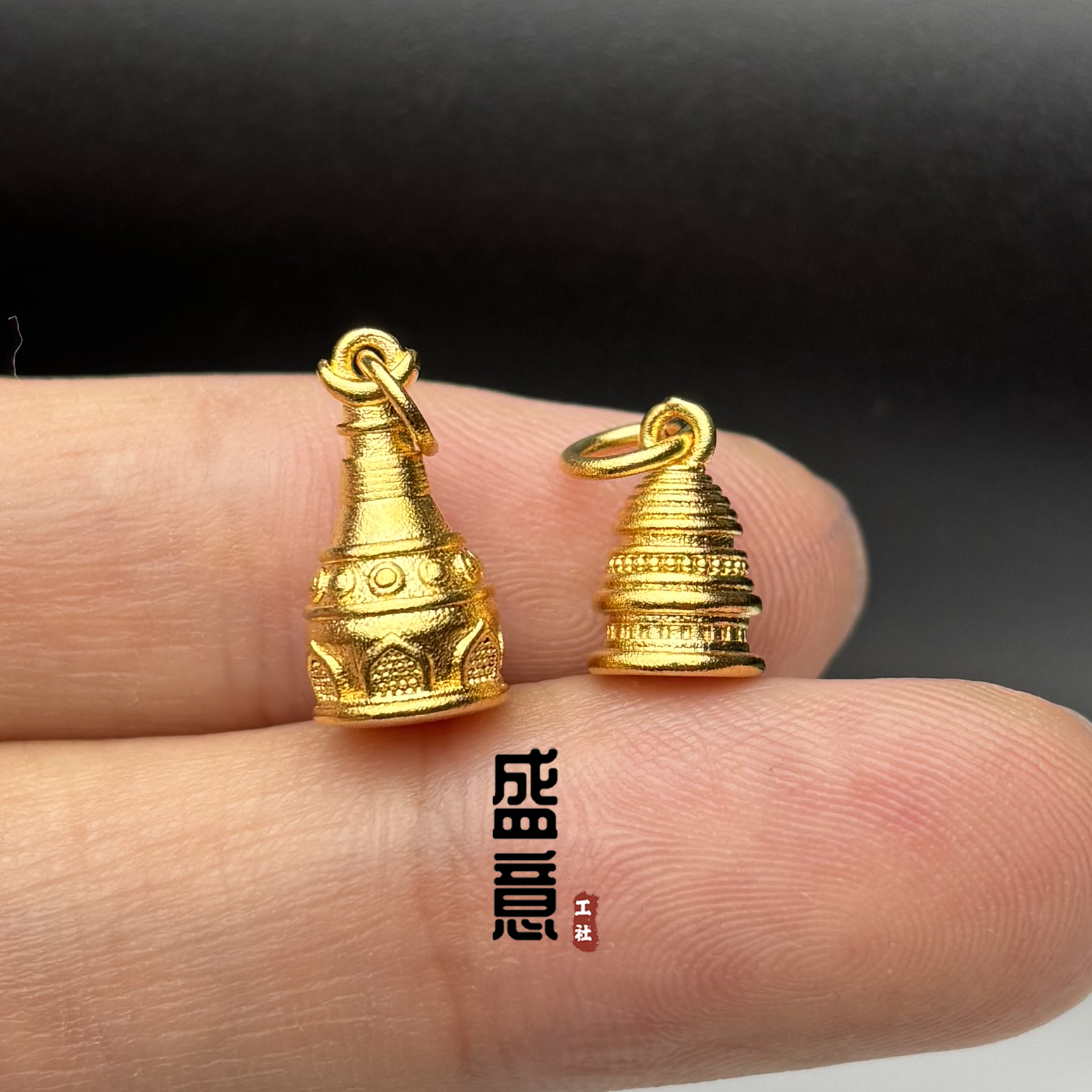 古法24K工艺黄金色佛塔许愿塔吊坠侧挂文玩项链手串配饰