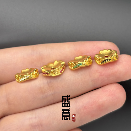 古法24K工艺黄金色镶钻欢喜海浪卡环圆环隔片保色文玩手串diy配饰