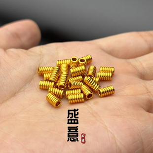 古法24K工艺黄金色925螺纹弟子珠隔珠尾缀吊坠佛珠手串配饰