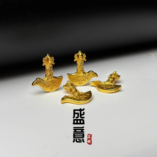 古法24K工艺黄金色文玩钺刀金刚杵杵背云隔珠吊坠佛珠手串配饰