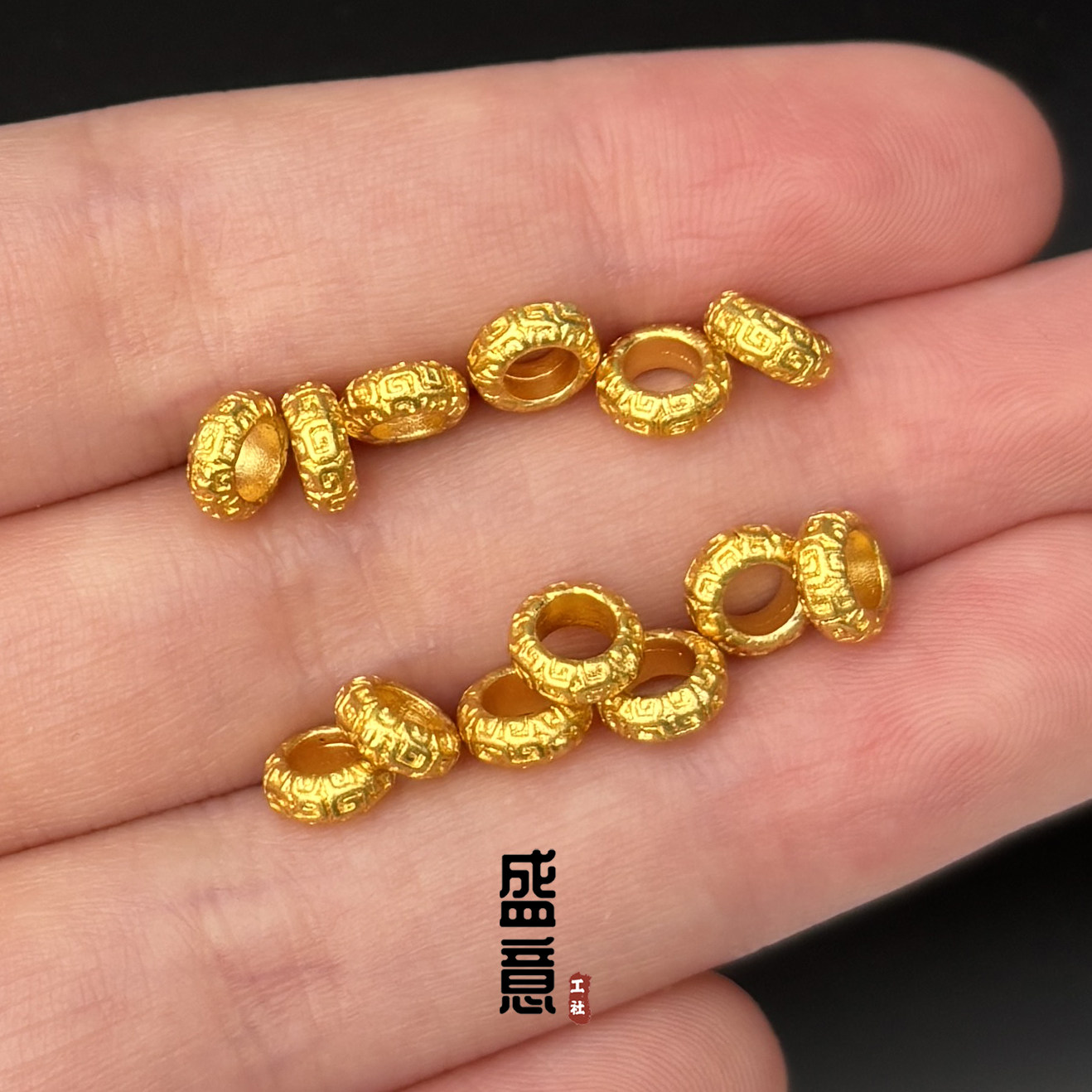 古法24K工艺黄金色回纹隔片隔珠文玩手链手串diy配饰配珠