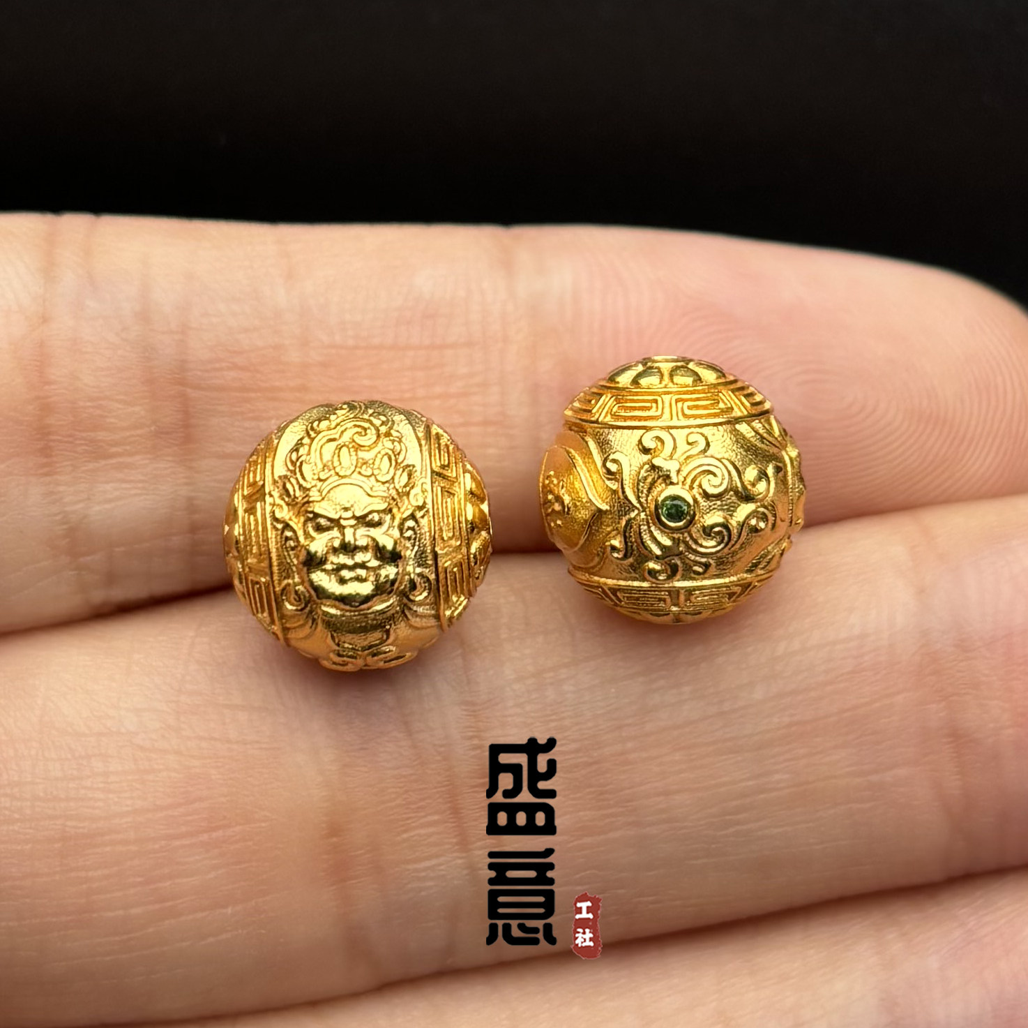 古法24K工艺黄金色黄财神圆珠隔珠文玩顶腰珠手串手持念珠diy配饰