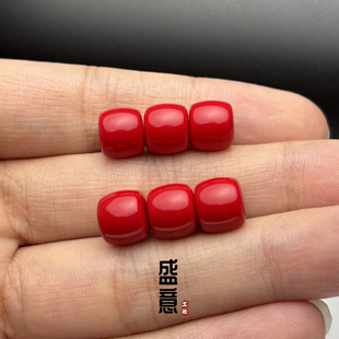 雪巴琉璃牛血红直切老型桶珠腰珠顶珠星月菩提手串南红蜜蜡配珠