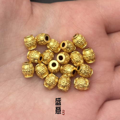 古法24K工艺黄金色莲花波点隔珠弟子珠尾缀文玩手串diy配珠配饰