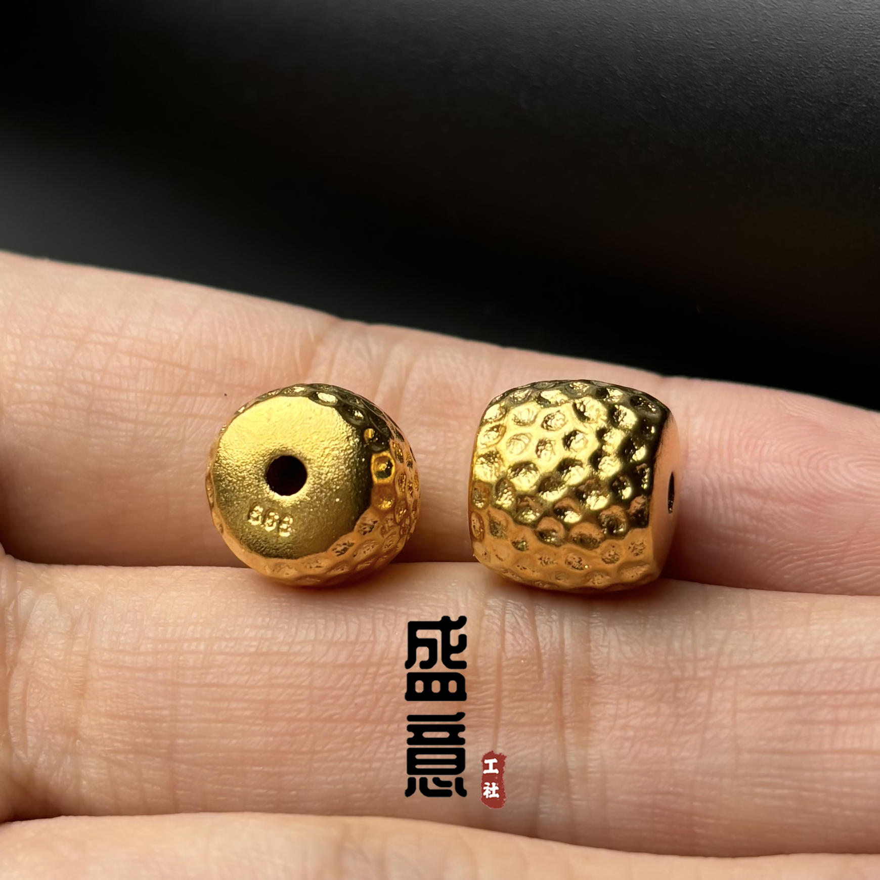 古法24K工艺黄金色925陨石纹老型桶珠锁骨项链佛珠手串配饰