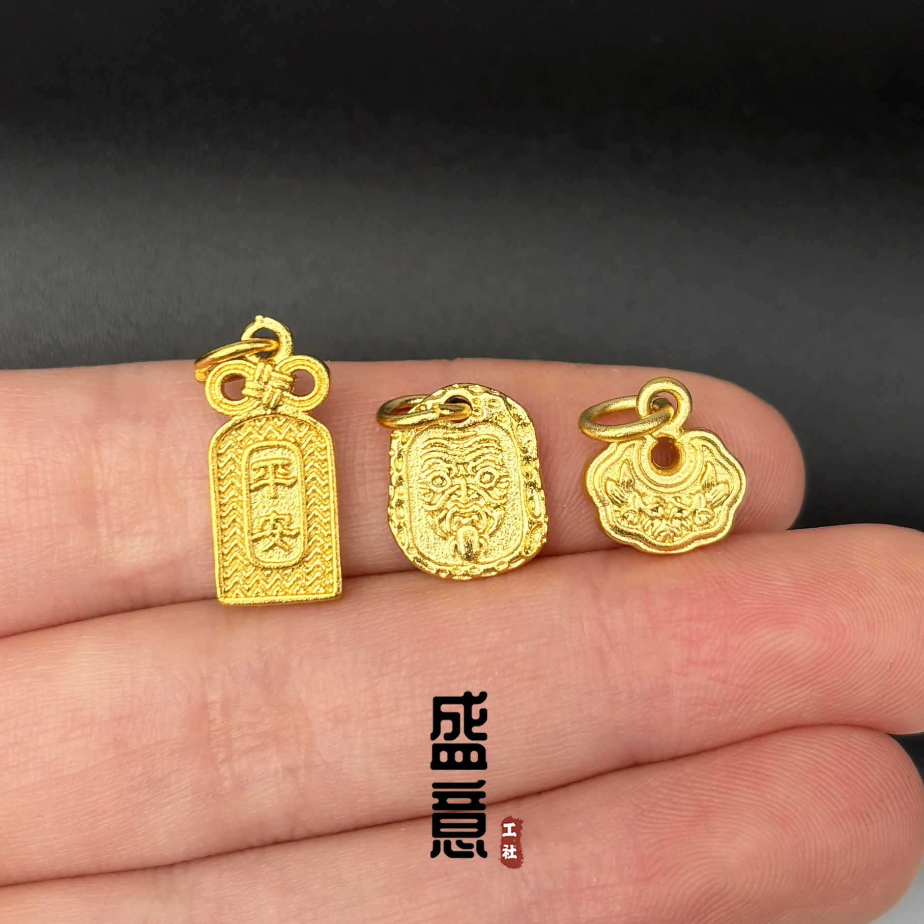 古法24K工艺黄金色平安开运方牌如意锁扎基拉姆牌吊坠手串diy配饰