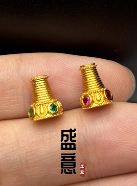 古法24K工艺黄金色镶钻分体三通佛塔隔珠diy吊坠佛珠手串配饰