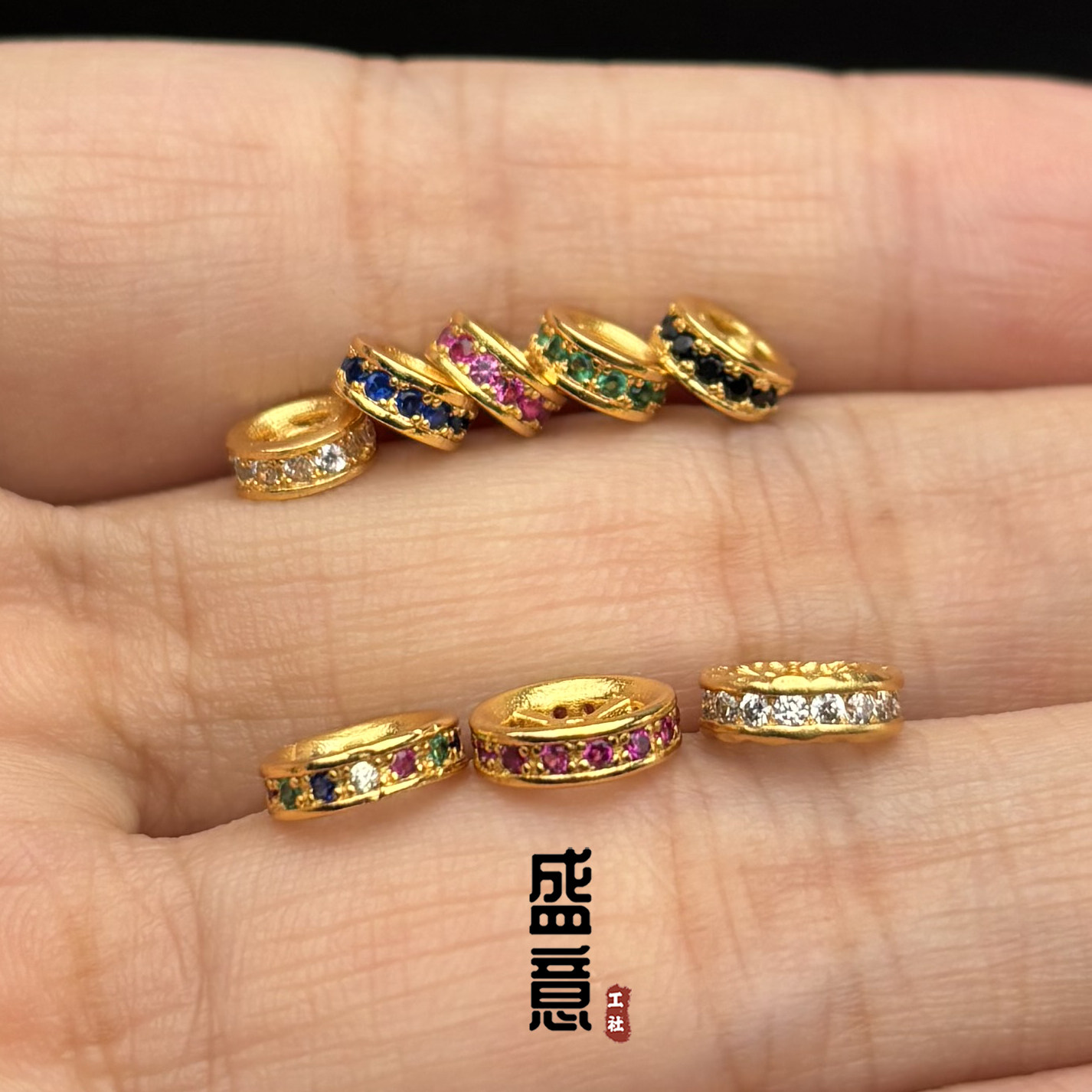 古法24K工艺黄金色彩钻镂空隔片垫片隔珠文玩手串手持念珠diy配饰