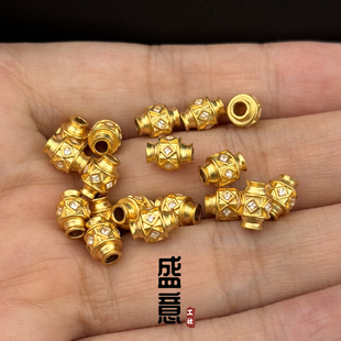 古法24K工艺黄金色镶钻方钻弟子珠尾缀隔珠手串手持念珠diy配饰