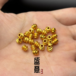古法24K工艺黄金色925螺纹隔珠线束弟子珠尾缀吊坠佛珠手串配饰