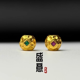 古法24K工艺黄金色925镶钻钻无相珠保色隔珠吊坠项链佛珠手串配饰