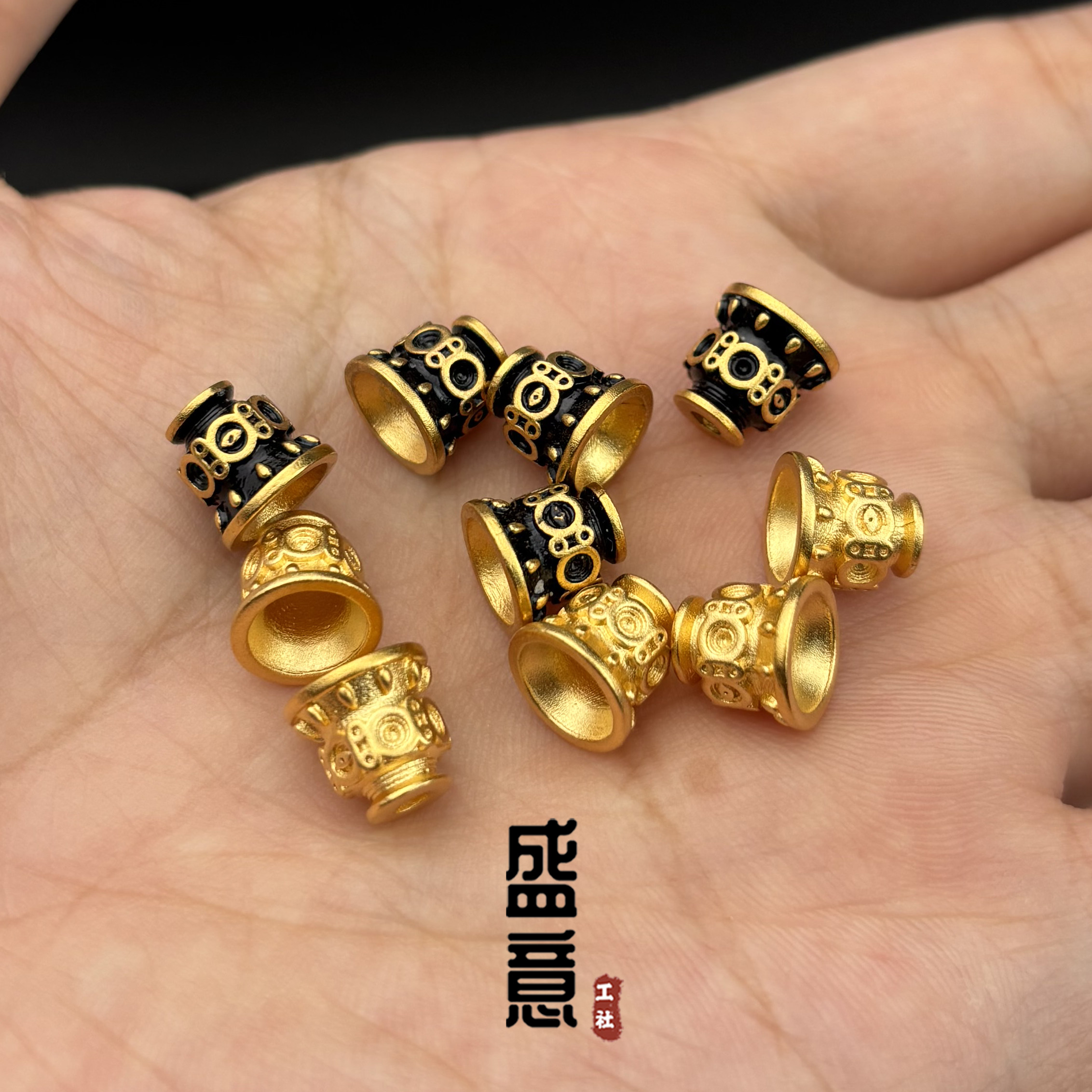 古法24K工艺黄金色分体三通佛塔塔帽隔珠diy吊坠佛珠手串配饰