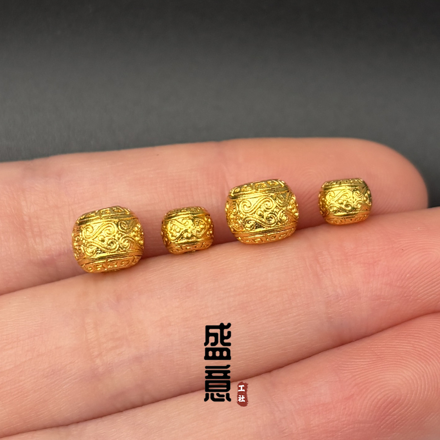 古法24K工艺黄金色祥云回纹文玩隔珠桶珠文玩手链手串佛珠diy配饰