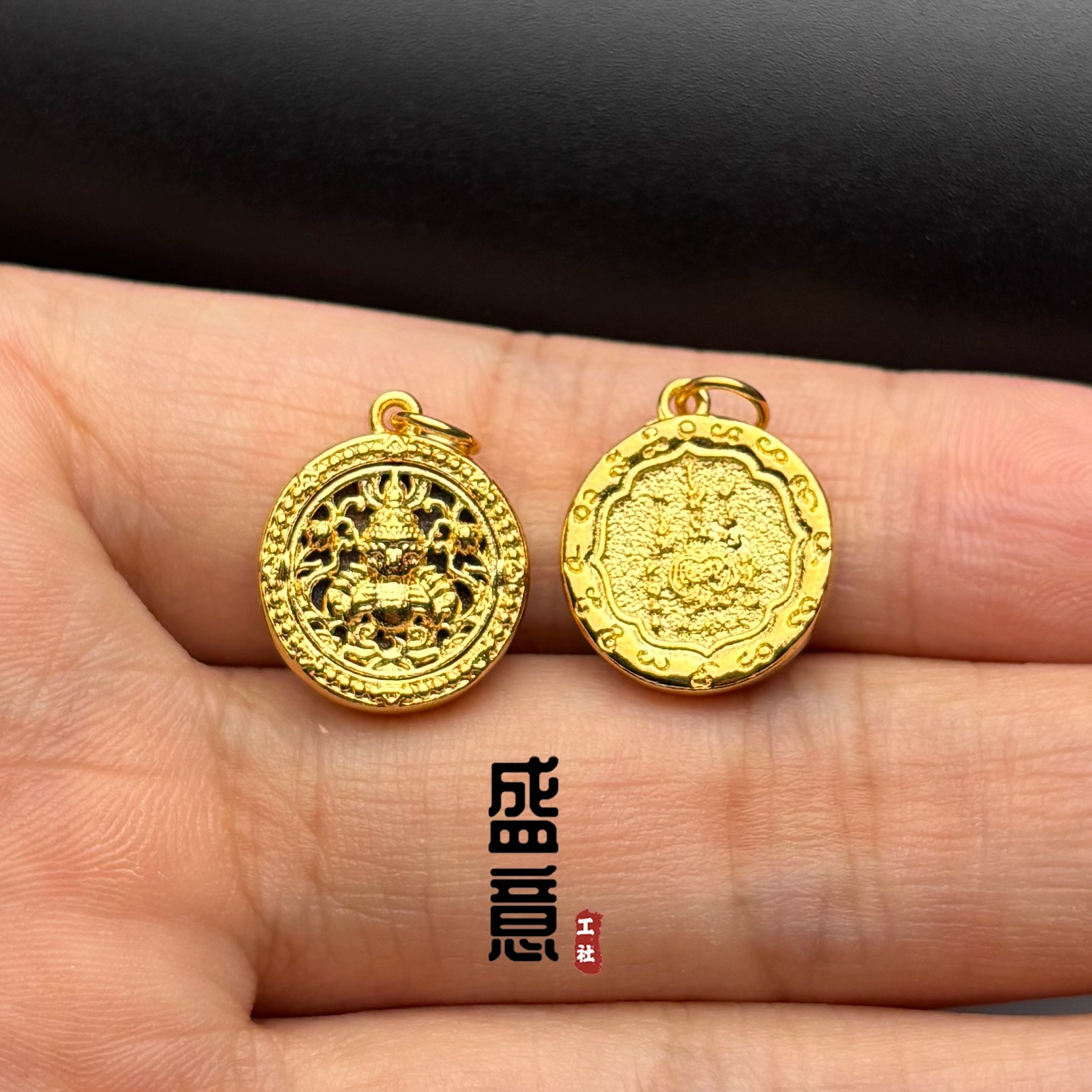 古法24K工艺黄金色925拉胡佛像吊坠侧挂保色文玩配饰手串配饰