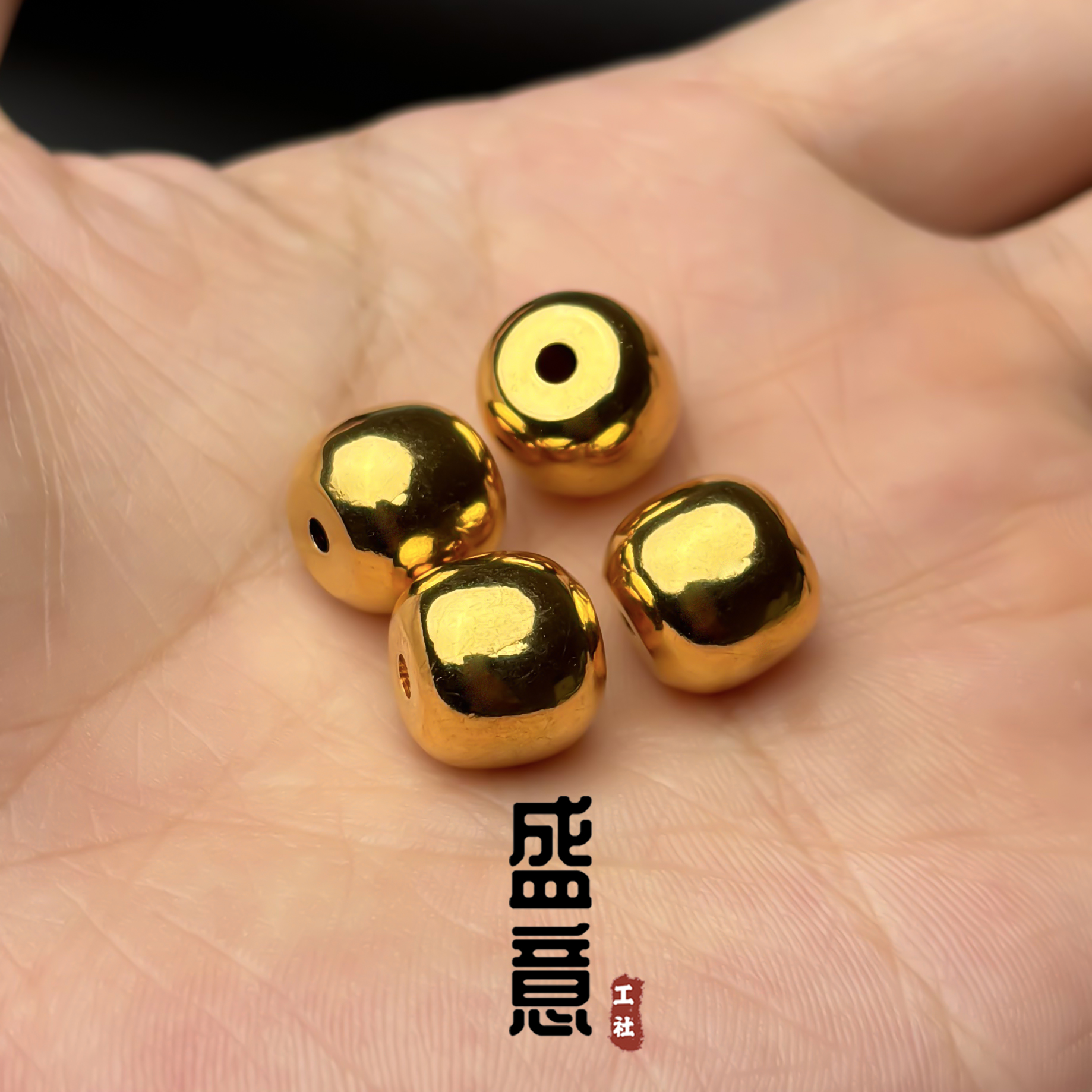 古法24K工艺黄金色925亮面老型顶珠腰珠隔珠锁骨项链手串配饰