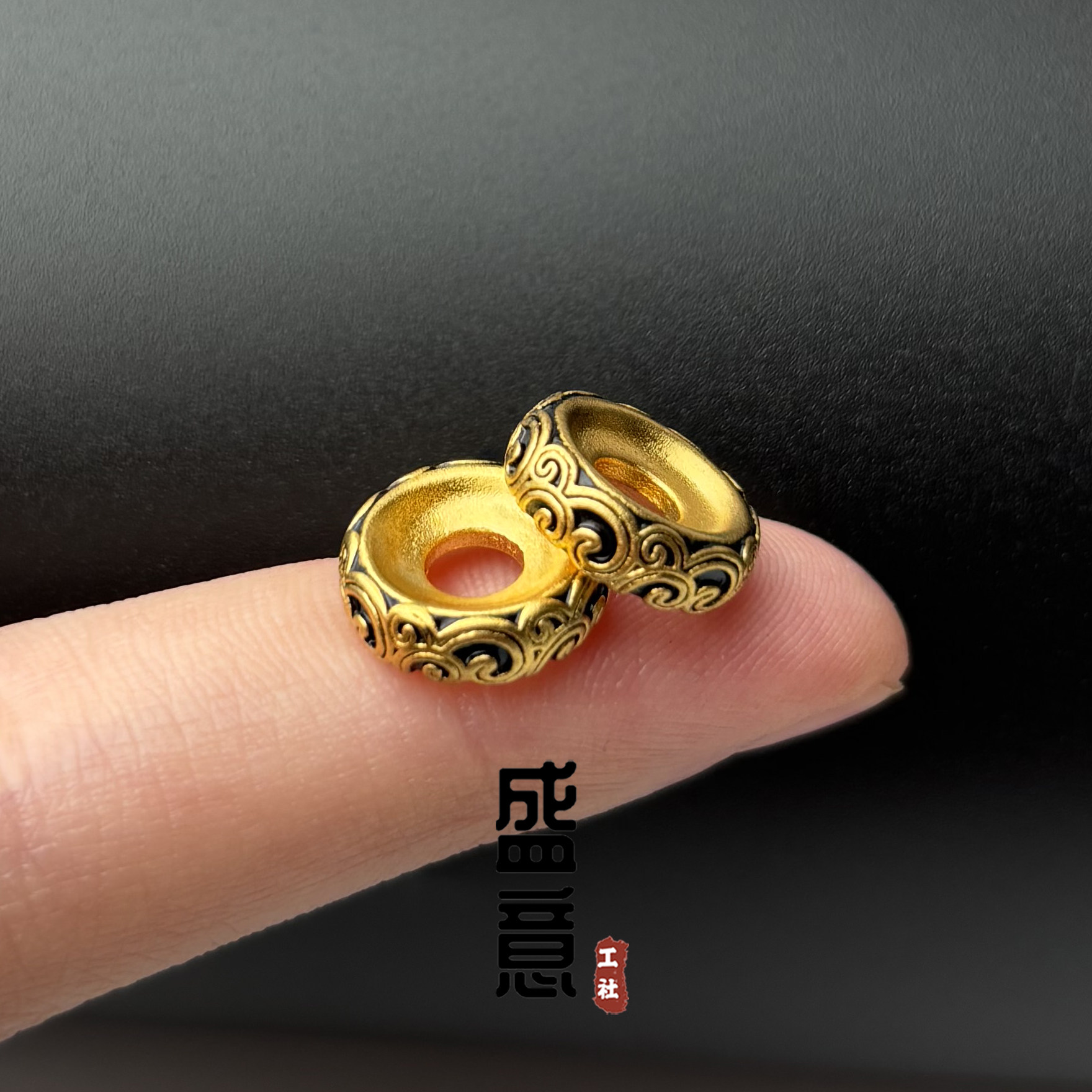 古法24K工艺黄金色唐草纹卡环隔珠隔片保色文玩手串配珠diy配饰图片