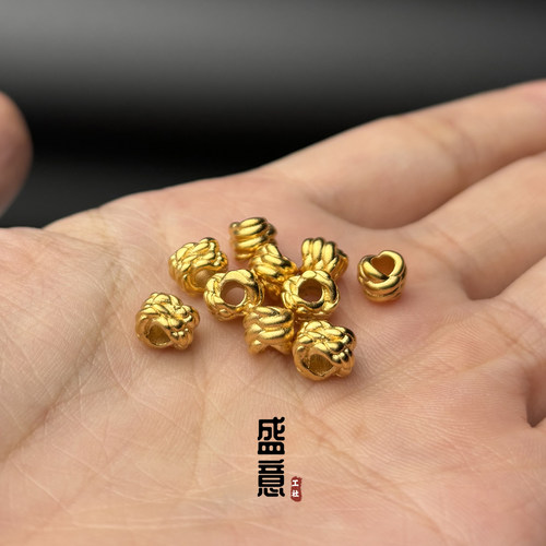 古法24K工艺黄金色文玩金刚结麻花线束背云隔珠吊坠佛珠手串配饰