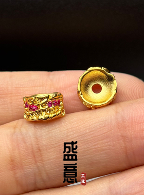 古法24K工艺黄金色镶钻吞噬卡环隔珠隔片保色文玩手串配珠配饰