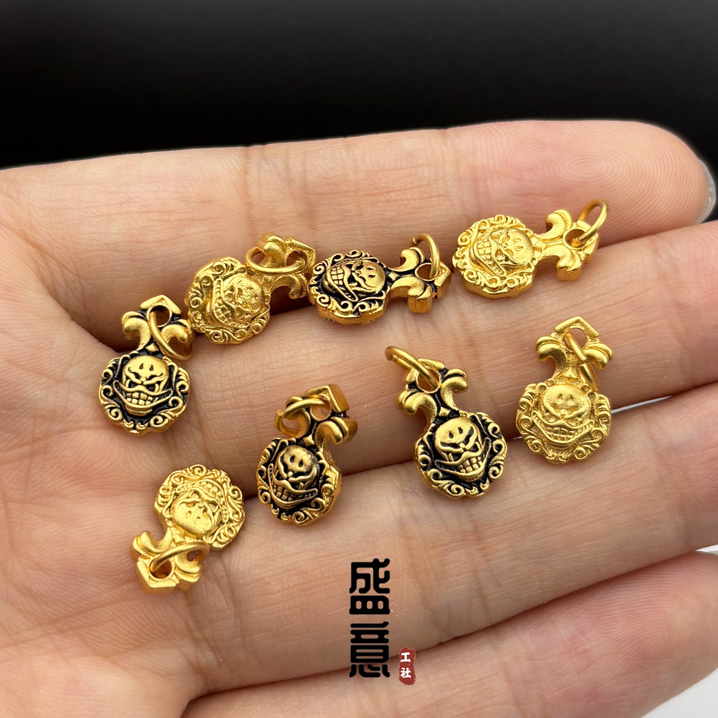 古法24K工艺黄金色尸陀林侧挂吊坠牌子文玩手串手持108颗diy配饰
