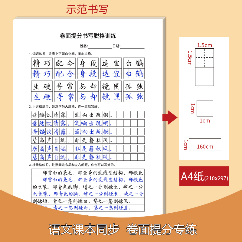 新款小学生123456年级上下册卷面提分书写脱格训练练字帖章法训练