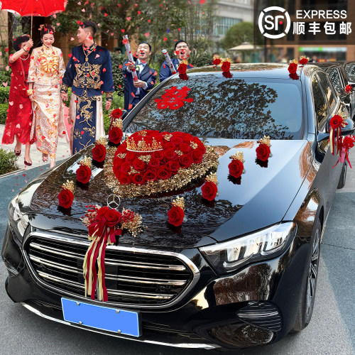 婚车车头仿真花全套吸盘不伤车