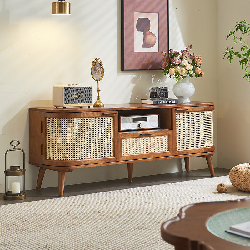 藤编实木复古诧寂风电视柜小户型收纳柜客厅中古民宿酒店储物柜子,住宅家具,电视柜,淘宝优惠券,粉丝福利购,淘宝优惠卷