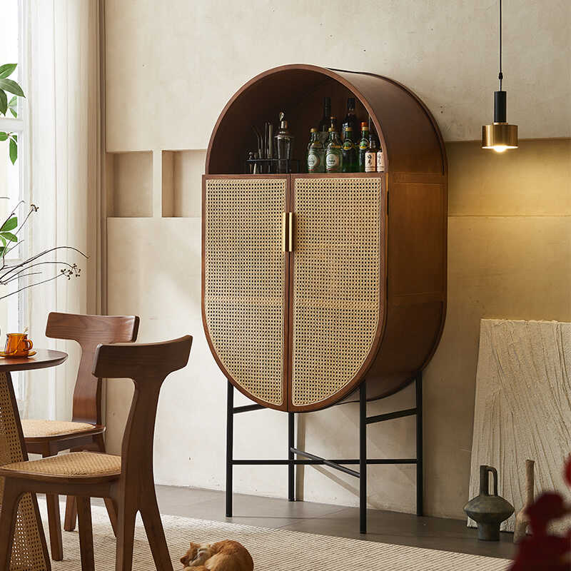 日式藤编原木风客厅玄关斗柜