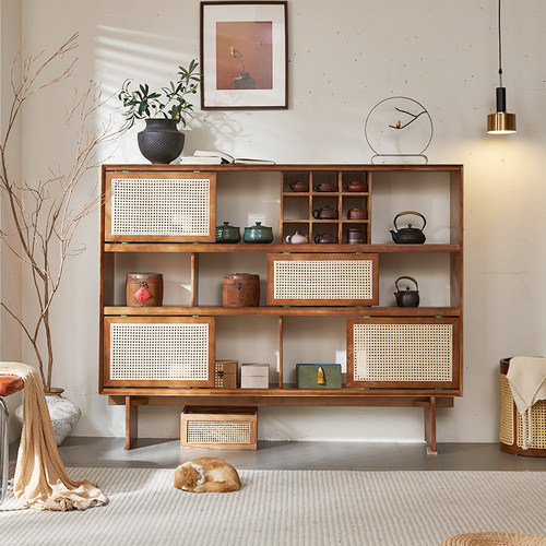 藤编茶室家具展示柜博古架